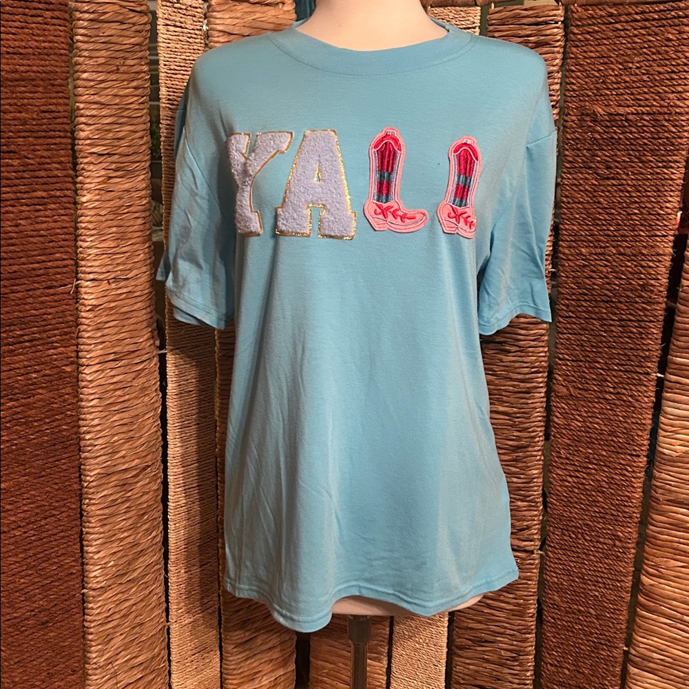 Light Blue Women's Tee with Embroidered Design